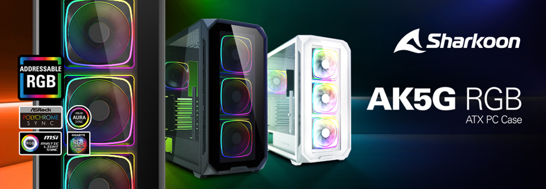 Boîtier PC ATX - SHARKOON - AK5G RGB - Verre trempé - 4 ventilateurs