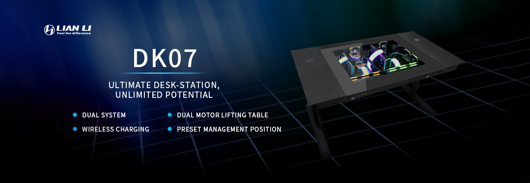 LIAN LI DK08 デュアルシステムに対応した多機能電動デスク型PCケース