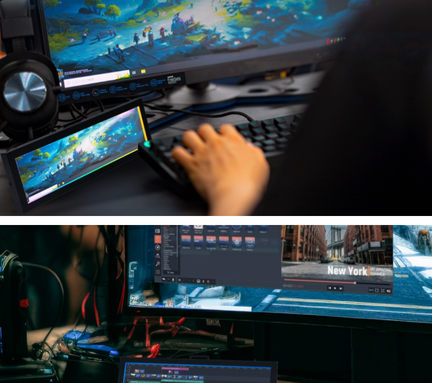 メインモニターで使用しながら、サブモニターとしてSM088を利用し、PC情報やゲーム画面の一部を表示するセットアップ例
