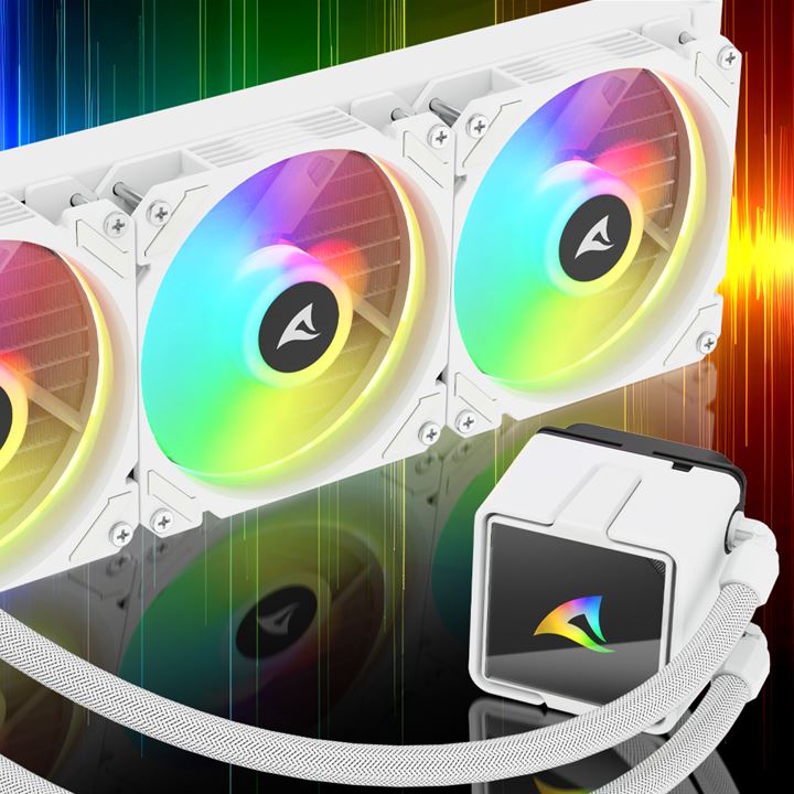 Sharkoon S60 ARGB AIO水冷シリーズの360mmラジエーターが広い放熱面積を確保し、負荷の高いゲームや配信中でも安定した温度管理をサポートします