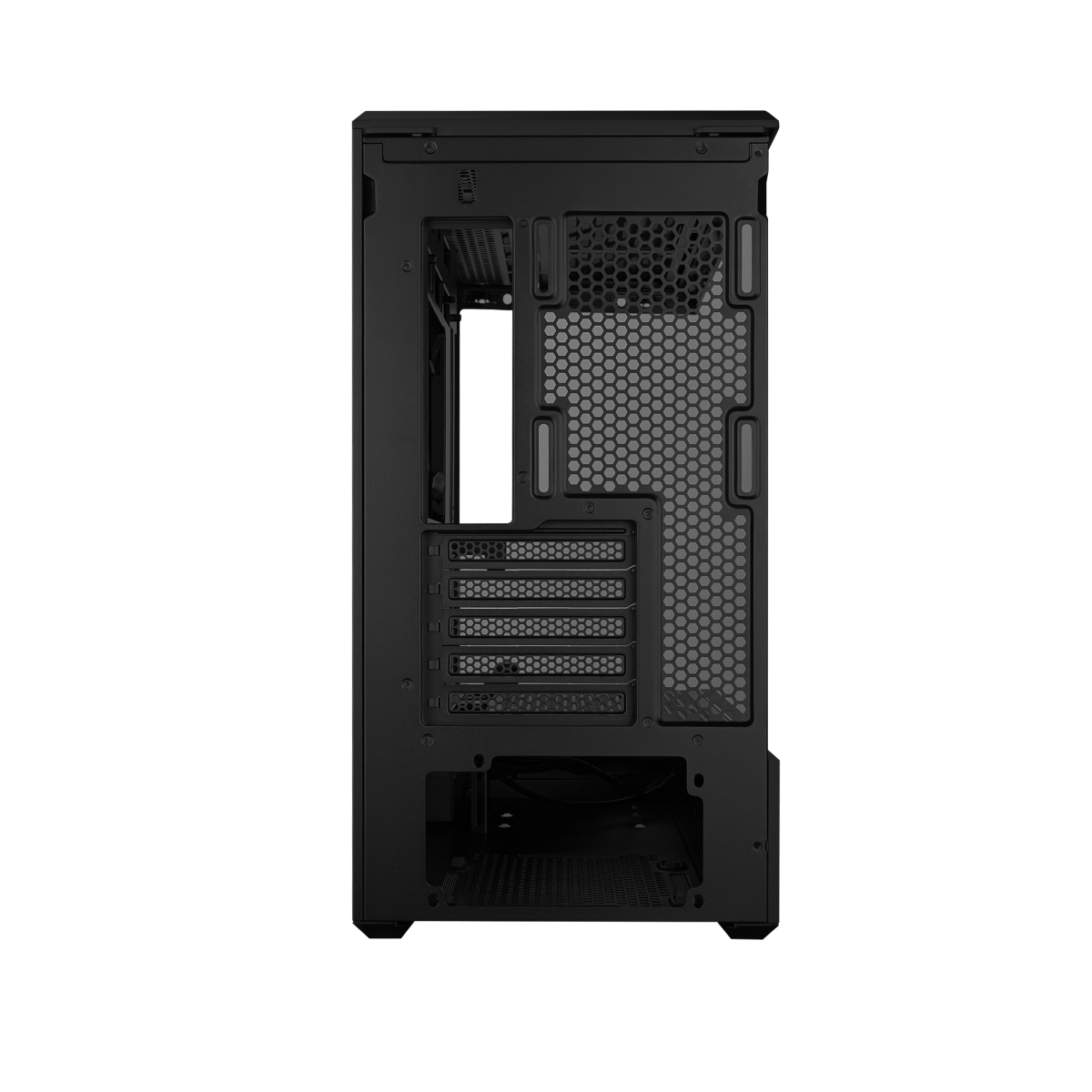 Lian li vector v100 mini | micro-atx | kaljeno steklo 270° | argb osvetlitev | črno računalniško ohišje 4 Lian li vector v100 mini zadnji del ohišja z razširitvenimi režami in prezračevanjem