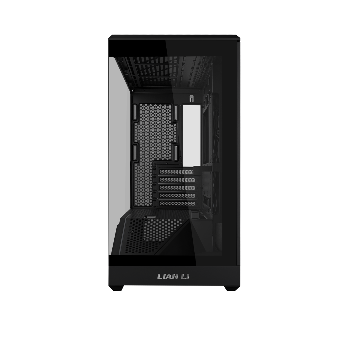 Lian li vector v100 mini | micro-atx | kaljeno steklo 270° | argb osvetlitev | črno računalniško ohišje 3 Lian li vector v100 mini črno ohišje sprednji pogled z modernim dizajnom