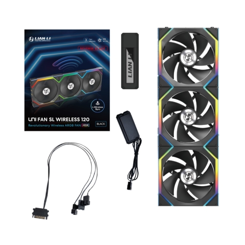 LIAN LI UNI FAN SL Wireless - Tripple Black Reverse Blade Package